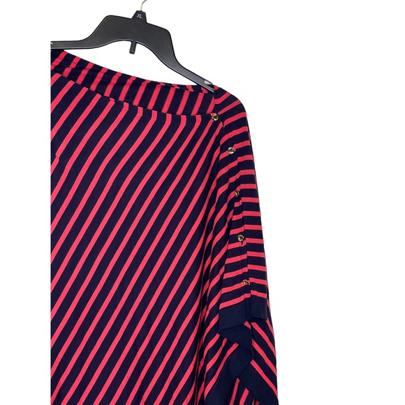 Lilly Pulitzer Women Poncho Wrap Cape Shawl Button Coral Stripe Red Medium/Large - Picture 3 of 5
